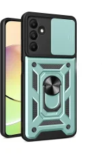 Newface Samsung Galaxy M15 Kılıf Pars Lens Yüzüklü Silikon - Yeşil