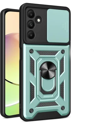 Newface Samsung Galaxy M15 Kılıf Pars Lens Yüzüklü Silikon - Yeşil