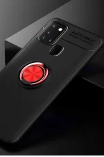Newface Samsung Galaxy M31 Kılıf Range Yüzüklü Silikon - Siyah-Kırmızı - Görsel 2