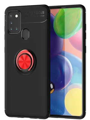 Newface Samsung Galaxy M31 Kılıf Range Yüzüklü Silikon - Siyah-Kırmızı