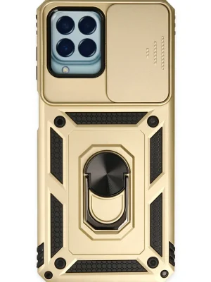 Newface Samsung Galaxy M33 Kılıf Pars Lens Yüzüklü Silikon - Gold