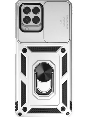 Newface Samsung Galaxy M33 Kılıf Pars Lens Yüzüklü Silikon - Gümüş