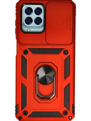 Newface Samsung Galaxy M33 Kılıf Pars Lens Yüzüklü Silikon - Kırmızı