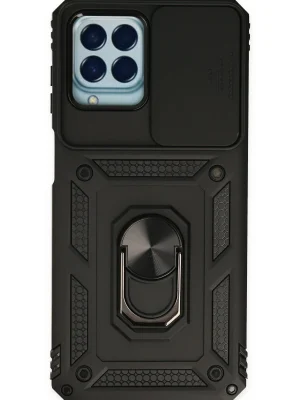 Newface Samsung Galaxy M33 Kılıf Pars Lens Yüzüklü Silikon - Siyah