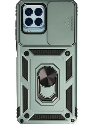 Newface Samsung Galaxy M33 Kılıf Pars Lens Yüzüklü Silikon - Yeşil