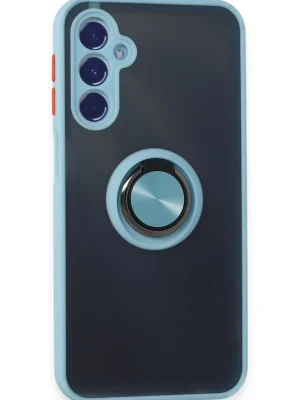 Newface Samsung Galaxy M34 5G Kılıf Montreal Yüzüklü Silikon Kapak - Buz Mavi