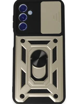 Newface Samsung Galaxy M34 5G Kılıf Pars Lens Yüzüklü Silikon - Gold