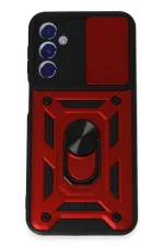 Newface Samsung Galaxy M34 5G Kılıf Pars Lens Yüzüklü Silikon - Kırmızı