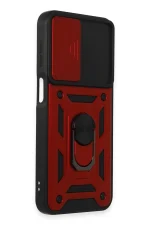 Newface Samsung Galaxy M34 5G Kılıf Pars Lens Yüzüklü Silikon - Kırmızı - Görsel 3