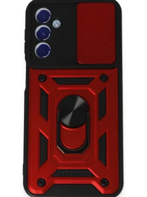 Newface Samsung Galaxy M34 5G Kılıf Pars Lens Yüzüklü Silikon - Kırmızı