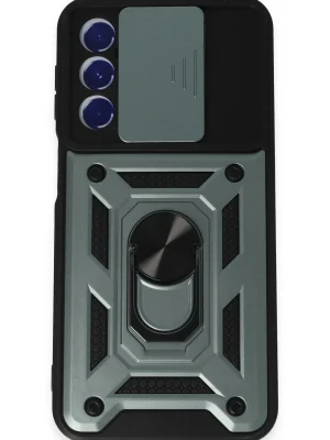 Newface Samsung Galaxy M34 5G Kılıf Pars Lens Yüzüklü Silikon - Yeşil