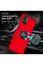 Newface Samsung Galaxy M51 Kılıf Elit Yüzüklü Kapak - Kırmızı - Görsel 5