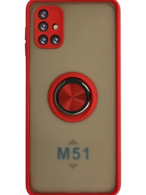 Newface Samsung Galaxy M51 Kılıf Montreal Yüzüklü Silikon Kapak - Kırmızı