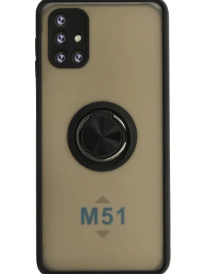 Newface Samsung Galaxy M51 Kılıf Montreal Yüzüklü Silikon Kapak - Siyah