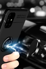 Newface Samsung Galaxy M51 Kılıf Range Yüzüklü Silikon - Siyah-Kırmızı - Görsel 4