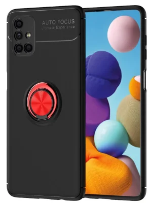 Newface Samsung Galaxy M51 Kılıf Range Yüzüklü Silikon - Siyah-Kırmızı