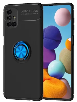 Newface Samsung Galaxy M51 Kılıf Range Yüzüklü Silikon - Siyah-Mavi