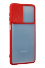 Newface Samsung Galaxy M52 5G Kılıf Palm Buzlu Kamera Sürgülü Silikon - Kırmızı - Görsel 2