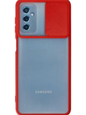 Newface Samsung Galaxy M52 5G Kılıf Palm Buzlu Kamera Sürgülü Silikon - Kırmızı