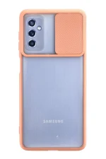 Newface Samsung Galaxy M52 5G Kılıf Palm Buzlu Kamera Sürgülü Silikon - Pembe