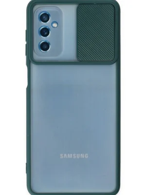 Newface Samsung Galaxy M52 5G Kılıf Palm Buzlu Kamera Sürgülü Silikon - Yeşil