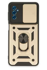 Newface Samsung Galaxy M52 5G Kılıf Pars Lens Yüzüklü Silikon - Gold