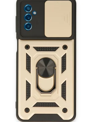 Newface Samsung Galaxy M52 5G Kılıf Pars Lens Yüzüklü Silikon - Gold