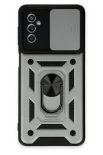 Newface Samsung Galaxy M52 5G Kılıf Pars Lens Yüzüklü Silikon - Gümüş