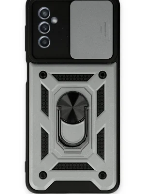 Newface Samsung Galaxy M52 5G Kılıf Pars Lens Yüzüklü Silikon - Gümüş