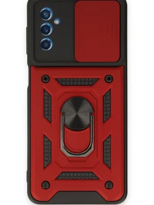 Newface Samsung Galaxy M52 5G Kılıf Pars Lens Yüzüklü Silikon - Kırmızı