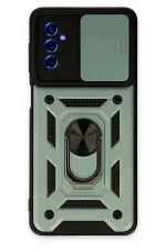 Newface Samsung Galaxy M52 5G Kılıf Pars Lens Yüzüklü Silikon - Yeşil