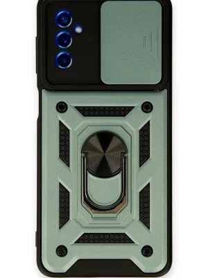 Newface Samsung Galaxy M52 5G Kılıf Pars Lens Yüzüklü Silikon - Yeşil