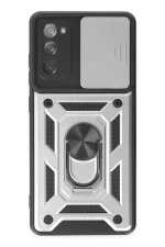 Newface Samsung Galaxy S20 FE Kılıf Pars Lens Yüzüklü Silikon - Gümüş