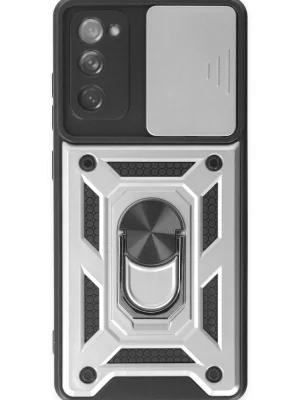 Newface Samsung Galaxy S20 FE Kılıf Pars Lens Yüzüklü Silikon - Gümüş