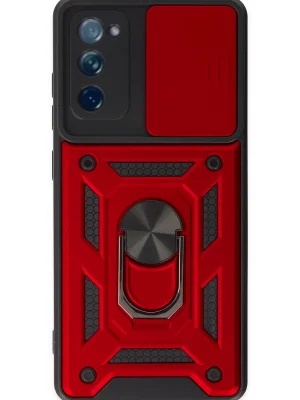 Newface Samsung Galaxy S20 FE Kılıf Pars Lens Yüzüklü Silikon - Kırmızı