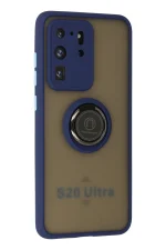 Newface Samsung Galaxy S20 Ultra Kılıf Montreal Yüzüklü Silikon Kapak - Lacivert - Görsel 2