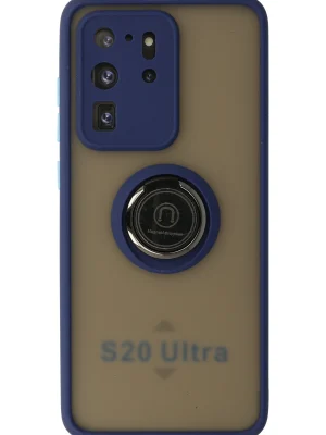 Newface Samsung Galaxy S20 Ultra Kılıf Montreal Yüzüklü Silikon Kapak - Lacivert