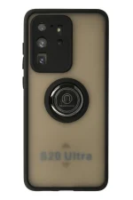 Newface Samsung Galaxy S20 Ultra Kılıf Montreal Yüzüklü Silikon Kapak - Siyah