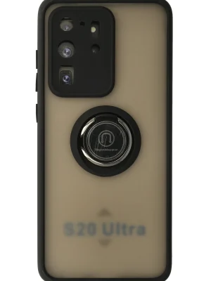 Newface Samsung Galaxy S20 Ultra Kılıf Montreal Yüzüklü Silikon Kapak - Siyah