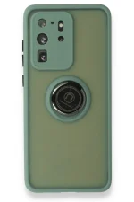 Newface Samsung Galaxy S20 Ultra Kılıf Montreal Yüzüklü Silikon Kapak - Yeşil