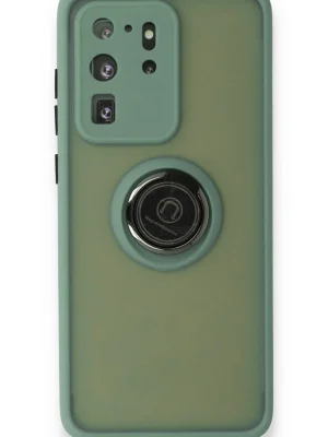 Newface Samsung Galaxy S20 Ultra Kılıf Montreal Yüzüklü Silikon Kapak - Yeşil