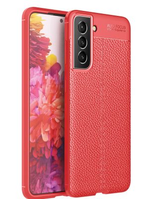 Newface Samsung Galaxy S21 FE Kılıf Focus Derili Silikon - Kırmızı