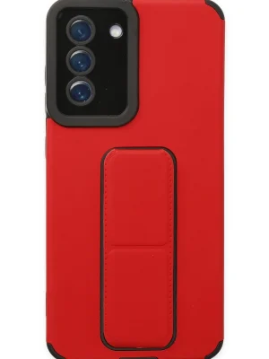 Newface Samsung Galaxy S21 FE Kılıf Mega Standlı Silikon - Kırmızı