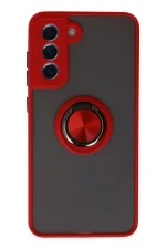 Newface Samsung Galaxy S21 FE Kılıf Montreal Yüzüklü Silikon Kapak - Kırmızı