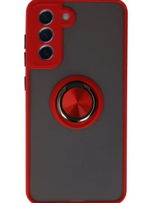Newface Samsung Galaxy S21 FE Kılıf Montreal Yüzüklü Silikon Kapak - Kırmızı