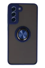 Newface Samsung Galaxy S21 FE Kılıf Montreal Yüzüklü Silikon Kapak - Lacivert