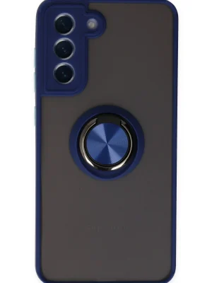 Newface Samsung Galaxy S21 FE Kılıf Montreal Yüzüklü Silikon Kapak - Lacivert