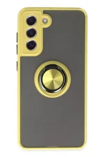 Newface Samsung Galaxy S21 FE Kılıf Montreal Yüzüklü Silikon Kapak - Sarı