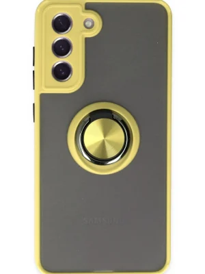 Newface Samsung Galaxy S21 FE Kılıf Montreal Yüzüklü Silikon Kapak - Sarı