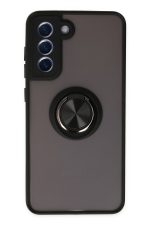 Newface Samsung Galaxy S21 FE Kılıf Montreal Yüzüklü Silikon Kapak - Siyah